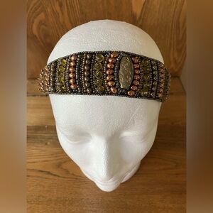 Pink Pewter metallic beaded headband.